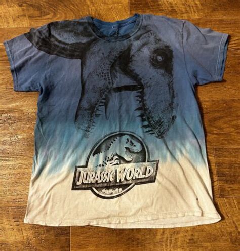 Jurassic World Blue Tie Dye All Over Print T Rex T Shirt Sz L Jurassic