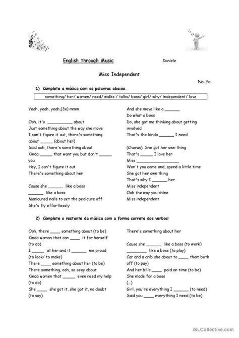 Song Miss Independent (Lyrics)…: English ESL worksheets pdf & doc