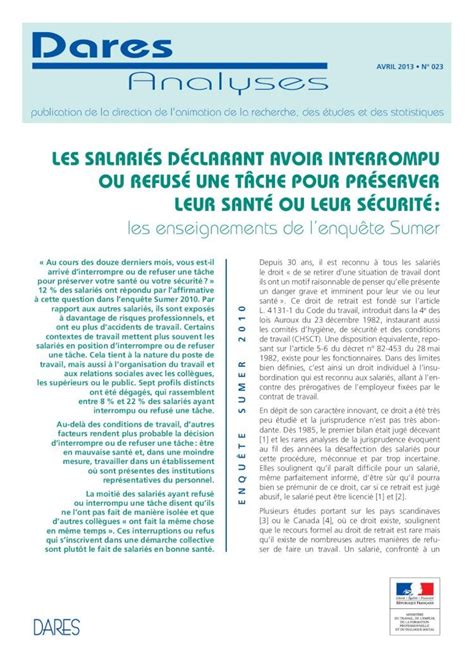 PDF Les saLariés décLarant avoir interrompu ou refusé une