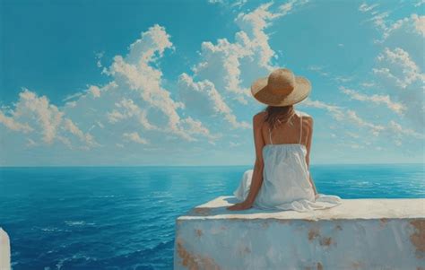 Premium Photo A Woman In A Hat Sitting On The Ledge Of A Wall