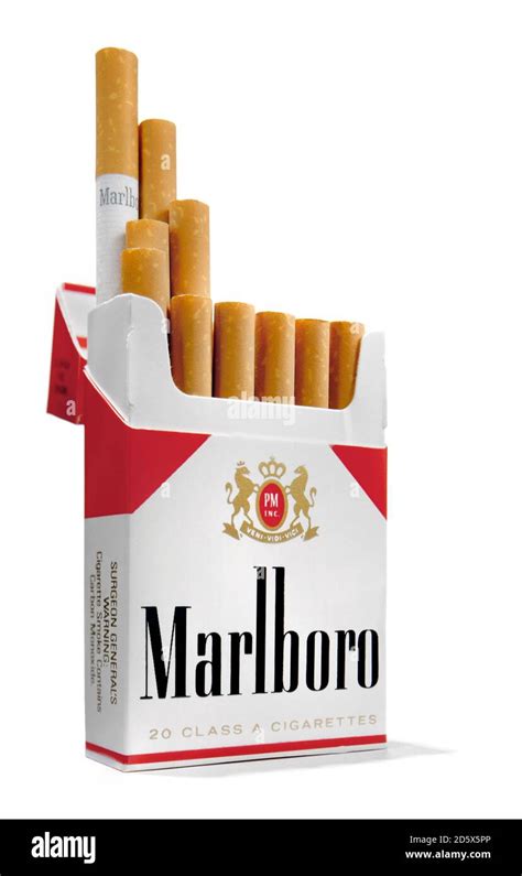 Open Pack Of Marlboro Cigarettes Photographed On A White Background