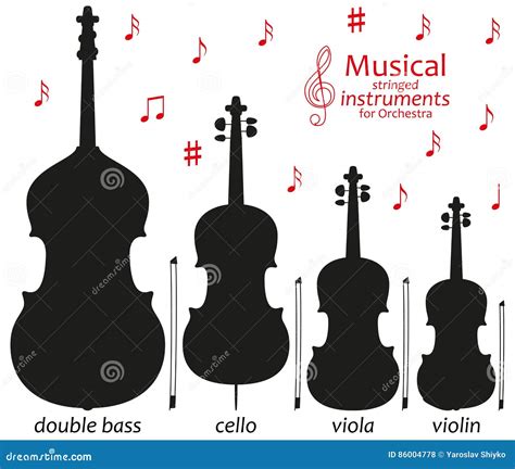 Set Of Silhouette Icons Musical Stringed Instruments For Orchestra