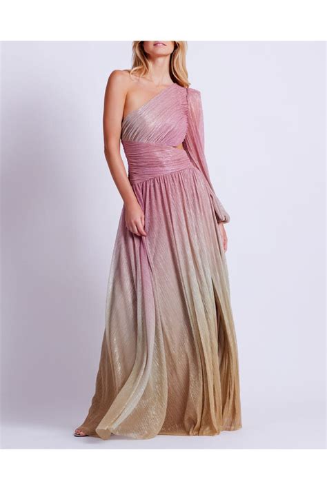 Patbo Ombre One Shoulder Maxi Gown Metallic Editorialist