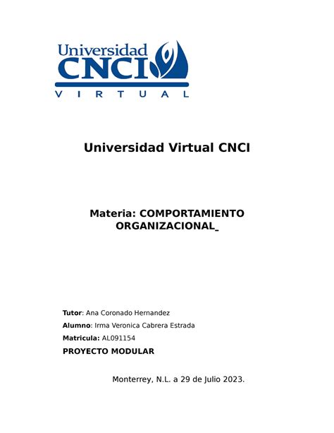 Comportamiento Organizacional Proy Modular Universidad Virtual Cnci