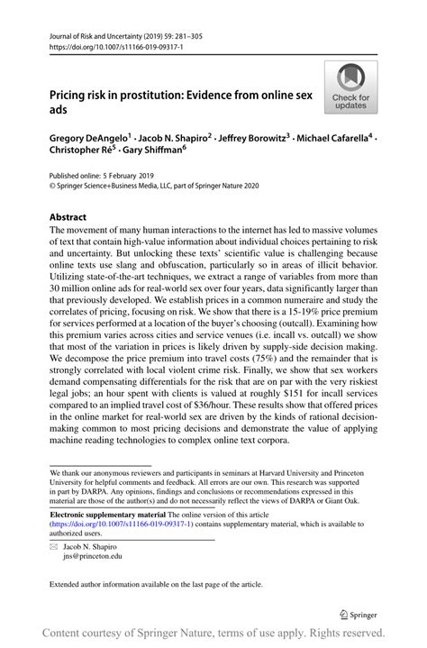 Pricing Risk In Prostitution Evidence From Online Sex Ads Request Pdf