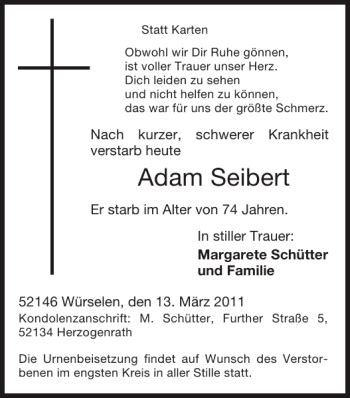 Traueranzeigen Von Adam Seibert Aachen Gedenkt