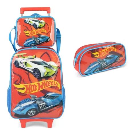 Kit Mochila Rodinhas Lancheira Estojo Hot Wheels Parcelamento Sem Juros