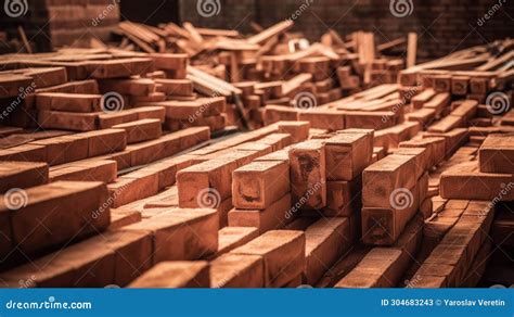 A Pile Of Bricks From A Demolished Brick Wall A Pile Of Broken Bricks