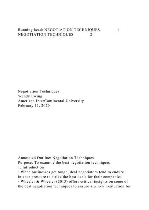 Running Head NEGOTIATION TECHNIQUES1NEGOTIATION TECHNIQUES2 Docx