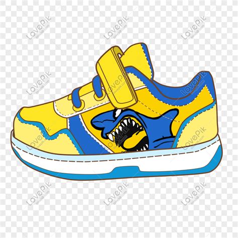 Gambar Sepatu Ilustrasi Tangan Dicat Kartun Anak Anak Biru Kuning Png