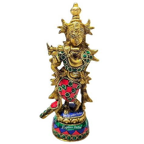 Buy ARTSIKIA Brass Krishna Statue Multi Colour Stone Murti In