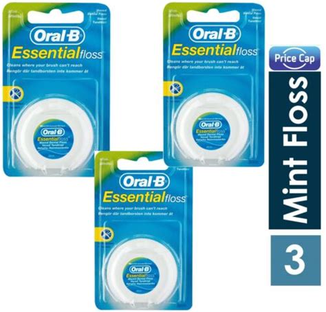 3 X Oral B Essential Mint Floss Waxed 50 M Dental Mint Floss Ebay