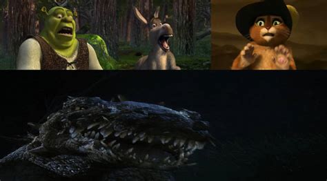 Shrek, Donkey and Puss are shocked by Dinocroc by evolutionstudio20 on DeviantArt