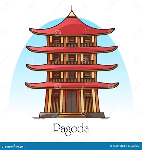 Chinese Pagoda Building. Cartoon Multi-tiered Tower. Buddhist Temple. Ancient Architecture ...