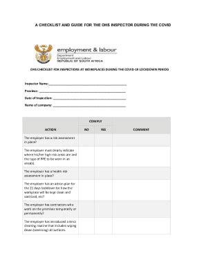 Fillable Online Ohs Checklist For Covid Workplace Inspections