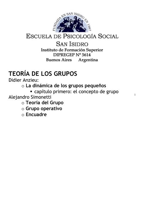 Cuadernillo Teoriadelos Grupos 1 TEORÍA DE LOS GRUPOS Didier Anzieu