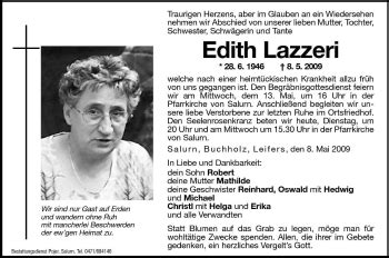 Traueranzeigen Von Edith Lazzeri Trauer Bz