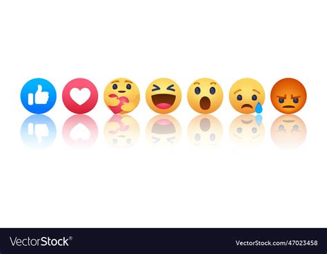 Set Of Facebook Empathetic Emoji Smiley Reactions Vector Image