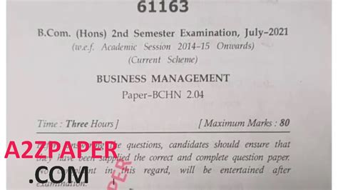 Mdu Bcom Hons Nd Sem Business Management Question Paper Youtube