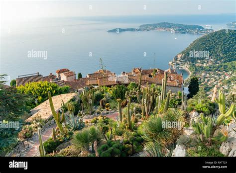 Aerial View Of The Exotic Garden And Eze Village Near Nice At France