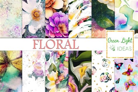 Watercolor Floral Digital Papers Spring Flowers Backgrounds