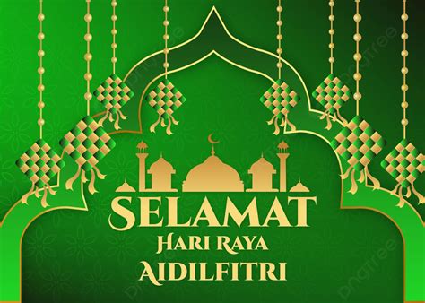 Selamat Hari Raya Aidilfitri Green Background Design, Ketupat