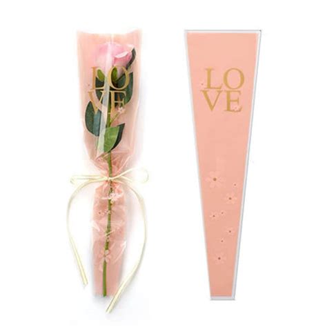 Love Single Rose Sleeves Transparent Flower Bagsbbj Wraps Bbj Wraps