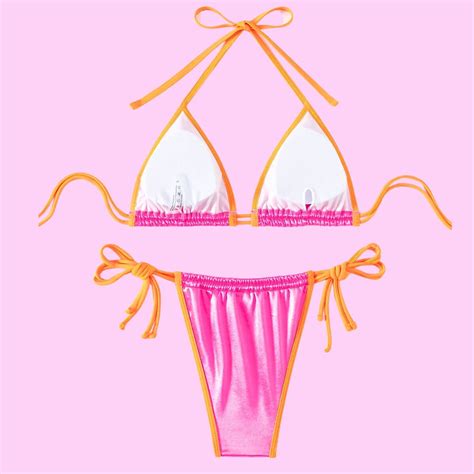 Satin Triangle Top Brazilian Bikini Set Pink Sugar Bikini