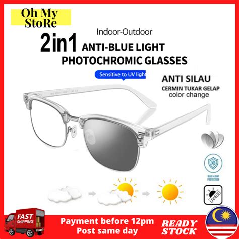 Anti Blue Light Ray Glasses Spec Tukar Warna Gelap Kaca Silau Laptop