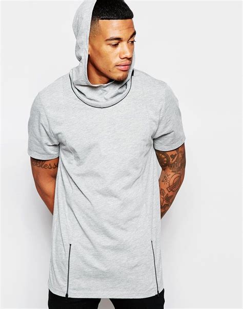 Asos Longline T Shirt With Zip Off Hood At