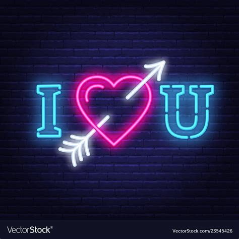 I Love You Neon Heart With Arrow Sign Royalty Free Vector Cool Neon