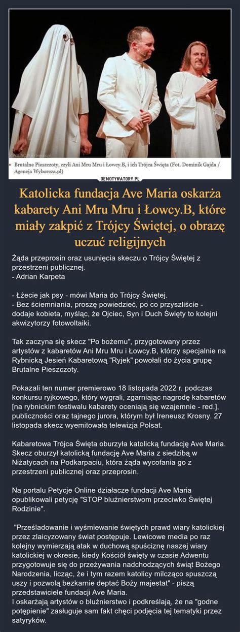 Katolicka fundacja Ave Maria oskarża kabarety Ani Mru Mru i Łowcy B