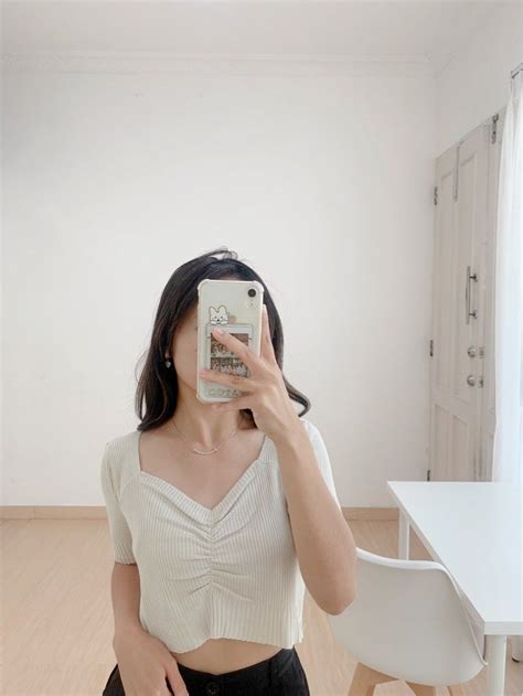 Atasan Korea Nude V Neck Nude Top Korean Style Baju Korea Simple Aesthetic Modern Import Style