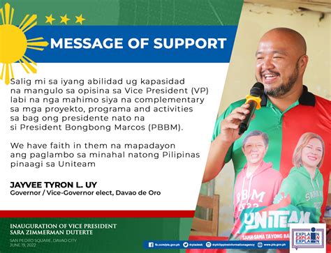 Pia Message Of Davao De Oro Governor Vice Governor Elect Jayvee