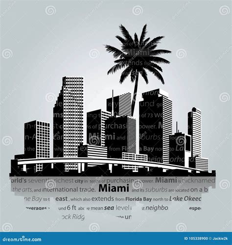 Miami Skyline Silhouette With Sunset Illustration | CartoonDealer.com ...