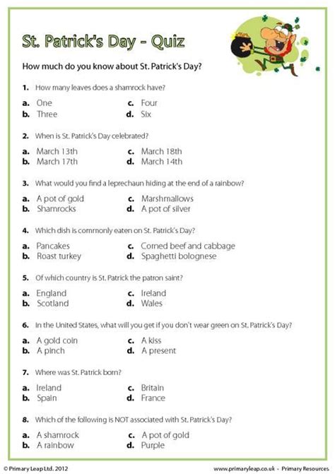 St Patricks Day Trivia And Answers Printable