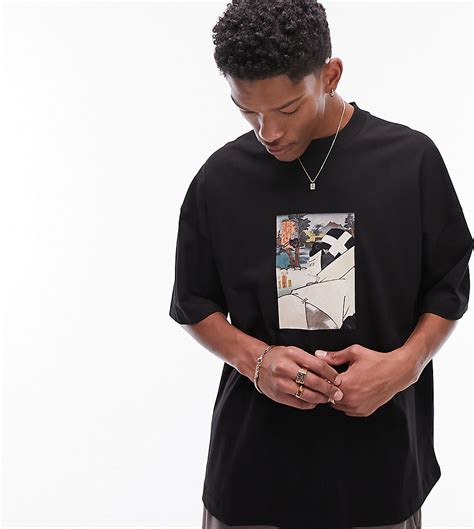 Topman X Ashmolean Extreme Oversized Fit T Shirt With Woodblock Bokashi Print In Black From