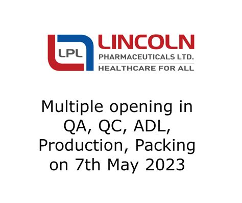 LINCOLN PHARMA Walk In Interview For Multiple Opening In QA QC ADL