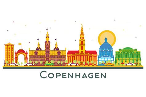 Copenhagen Denmark City Skyline with Color Buildings.