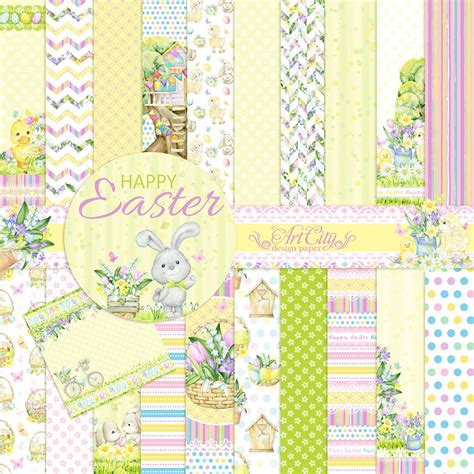 Happy Easter Digital Paper Spring Scrapbook Background Bunny Etsy