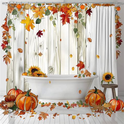 Autumn Harvest Watercolor Shower Curtain Vibrant Fall Foliage Design On