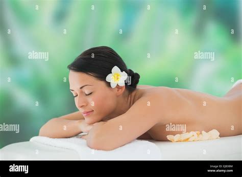 Beautiful Brunette Relaxing On Massage Table Stock Photo Alamy
