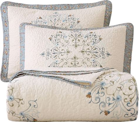 Amazon Vctops Boho Floral Embroidered Quilted Bedspread Quilt Set