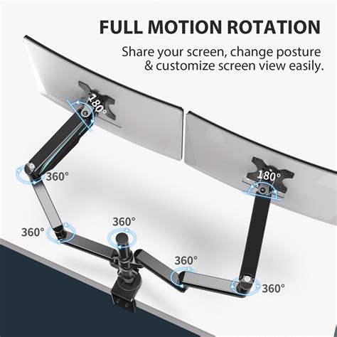 Dual Monitor Arm Fully Adjustable with 3-Section Extended Design for Office