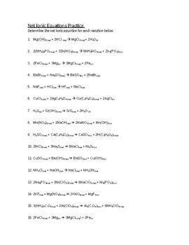 Net Ionic Equations Practice By Schrim S Chem Teachers Pay Teachers