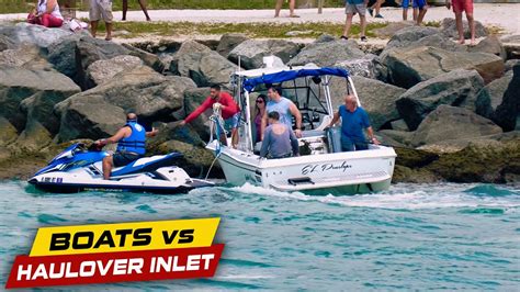 BOAT HITS THE HAULOVER ROCKS Boats Vs Haulover Inlet YouTube