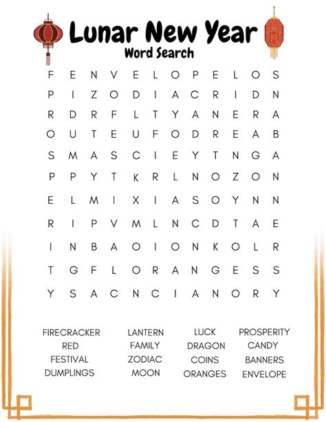 Lunar New Year Word Search Chinese New Year Word Search Etsy