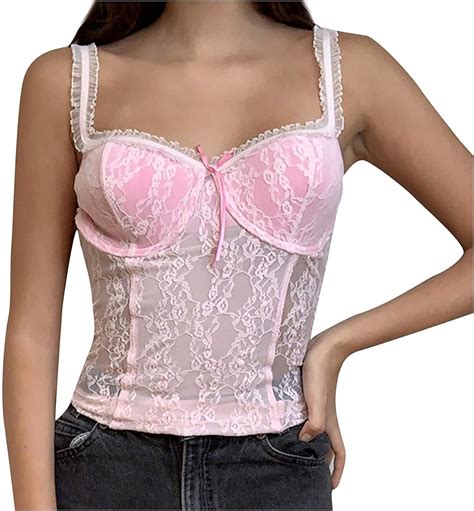 Undershirts For Women Womens Sexy Lace Camis Frill Crop Top Bow