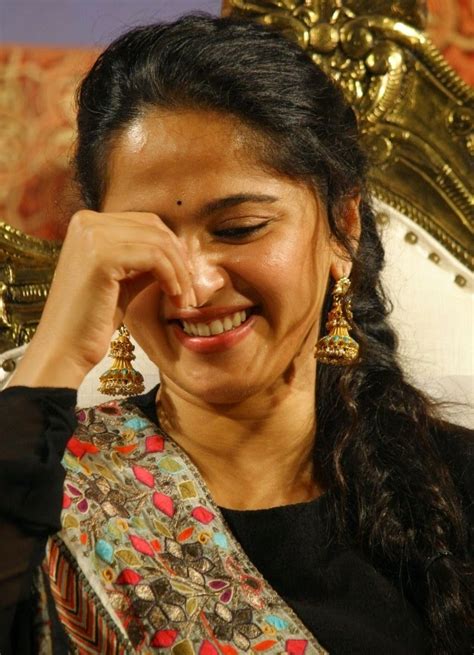 Beautiful Indian Queen Anushka Shetty Smiling Face Closeup In Black