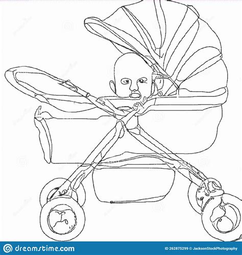 Doodle Drawing Illustrative Sketch Of A Baby In A Pram On A White